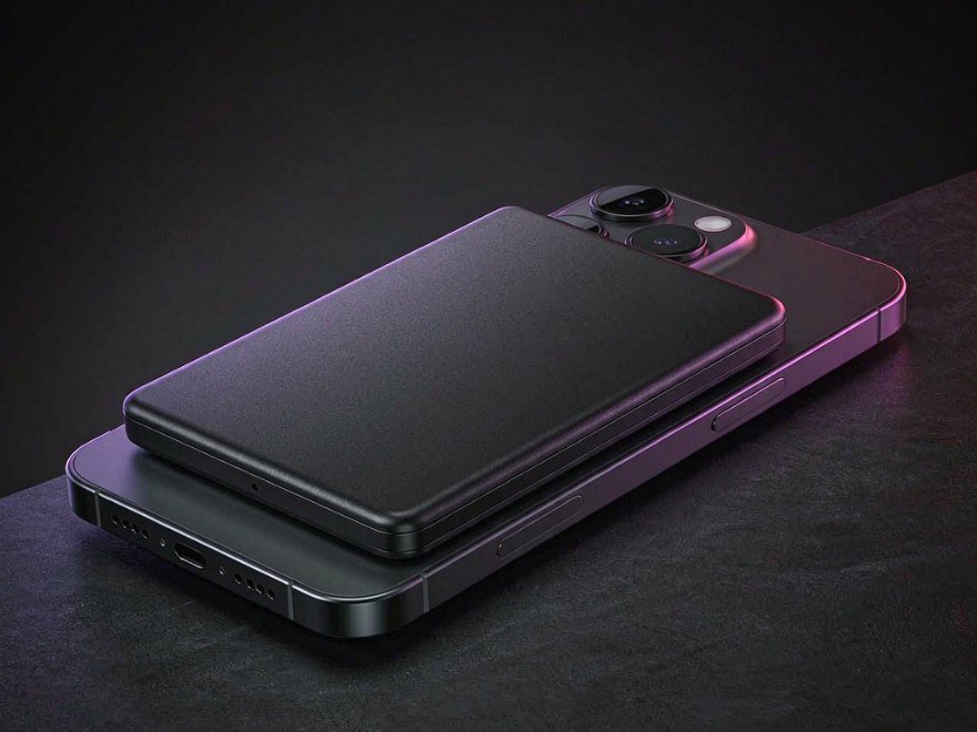 Magnetic power bank attached to a smartphone